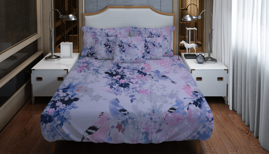 Blossom Haven – Floral & Bird Print Bedding Set