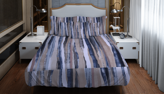 Ocean Waves – Abstract Watercolor Striped Bedding Set