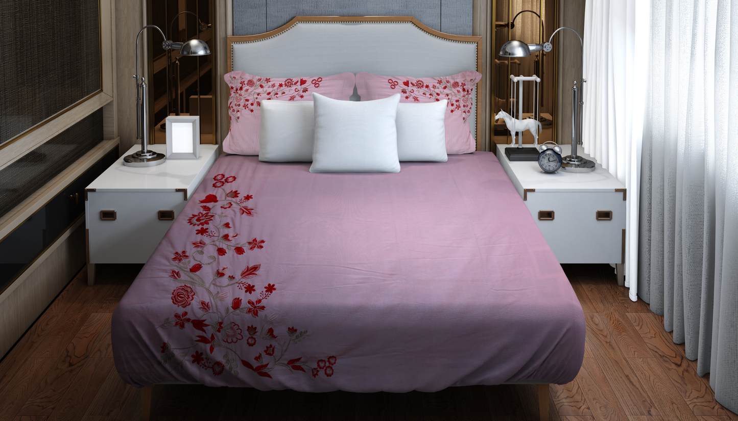 Rose Cascade Embroidered Bedding Set