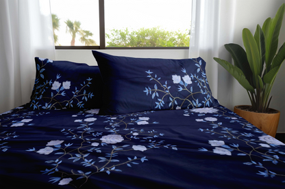 Midnight Bloom Embroidered Bedding Set