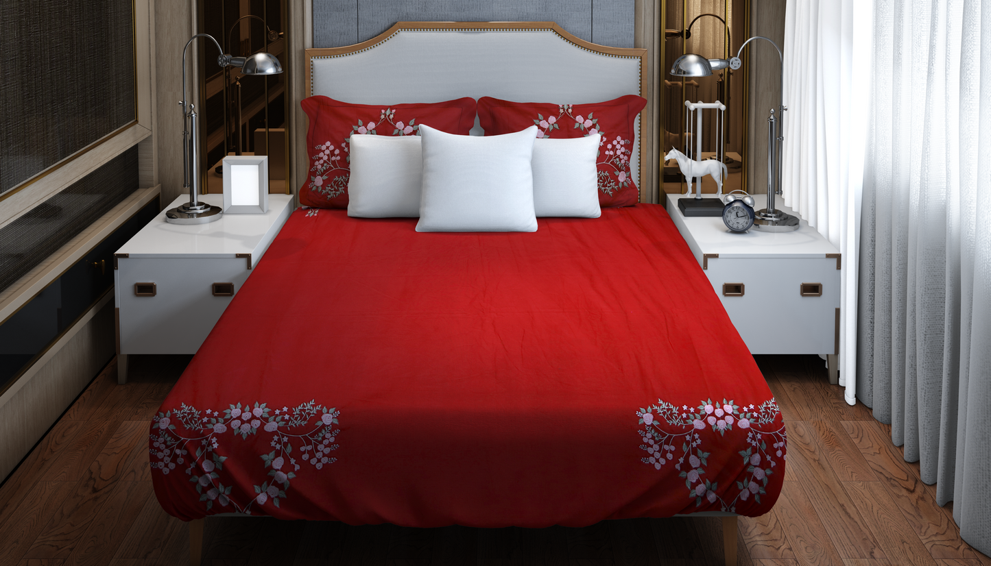 Scarlet Elegance Embroidered Bedding Set