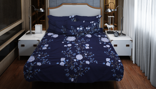 Midnight Bloom Embroidered Bedding Set