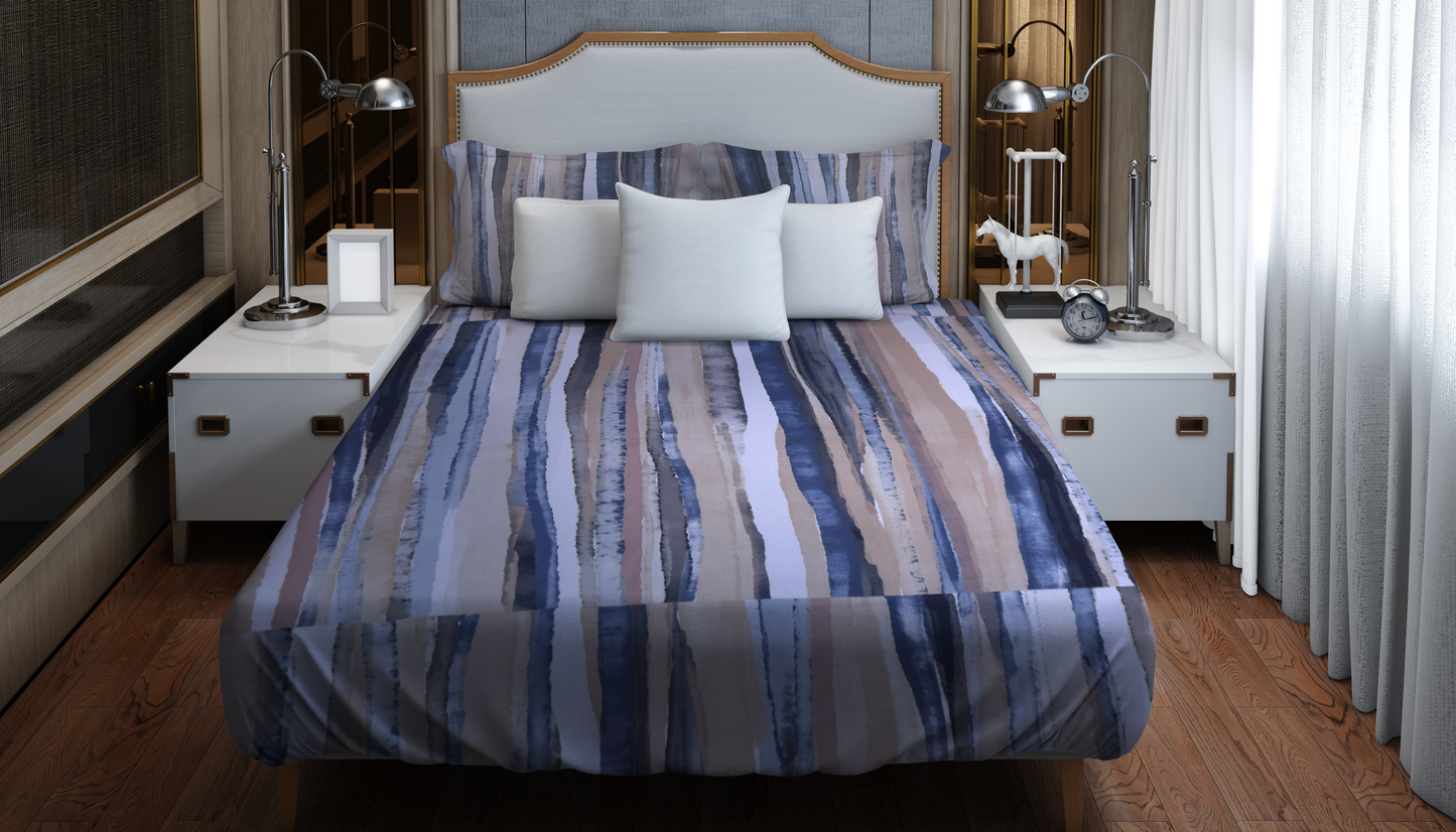 Ocean Waves – Abstract Watercolor Striped Bedding Set