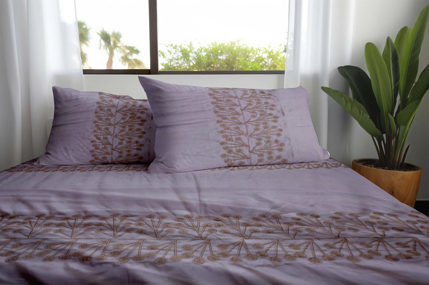 Lavender Blossom Embroidered Bedding Set