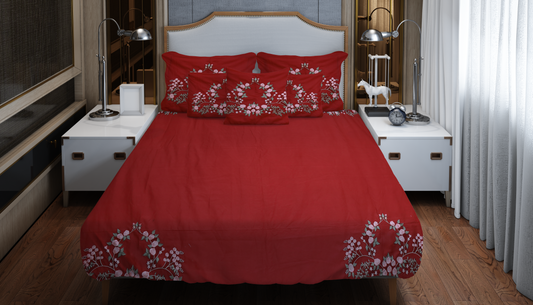 Scarlet Elegance Embroidered Bedding Set