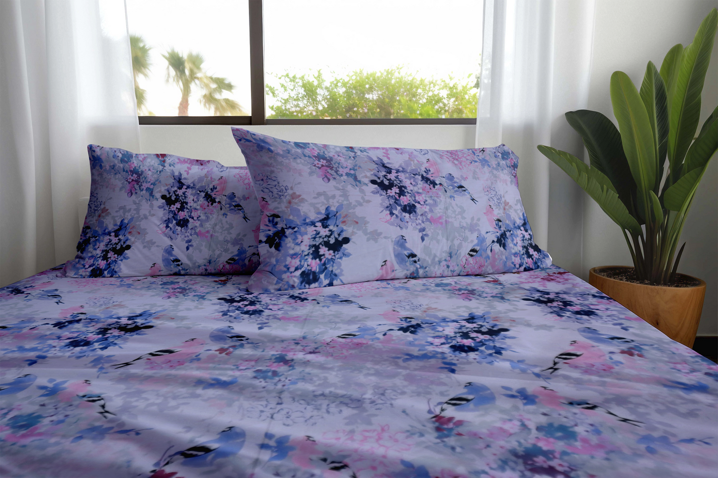 Blossom Haven – Floral & Bird Print Bedding Set