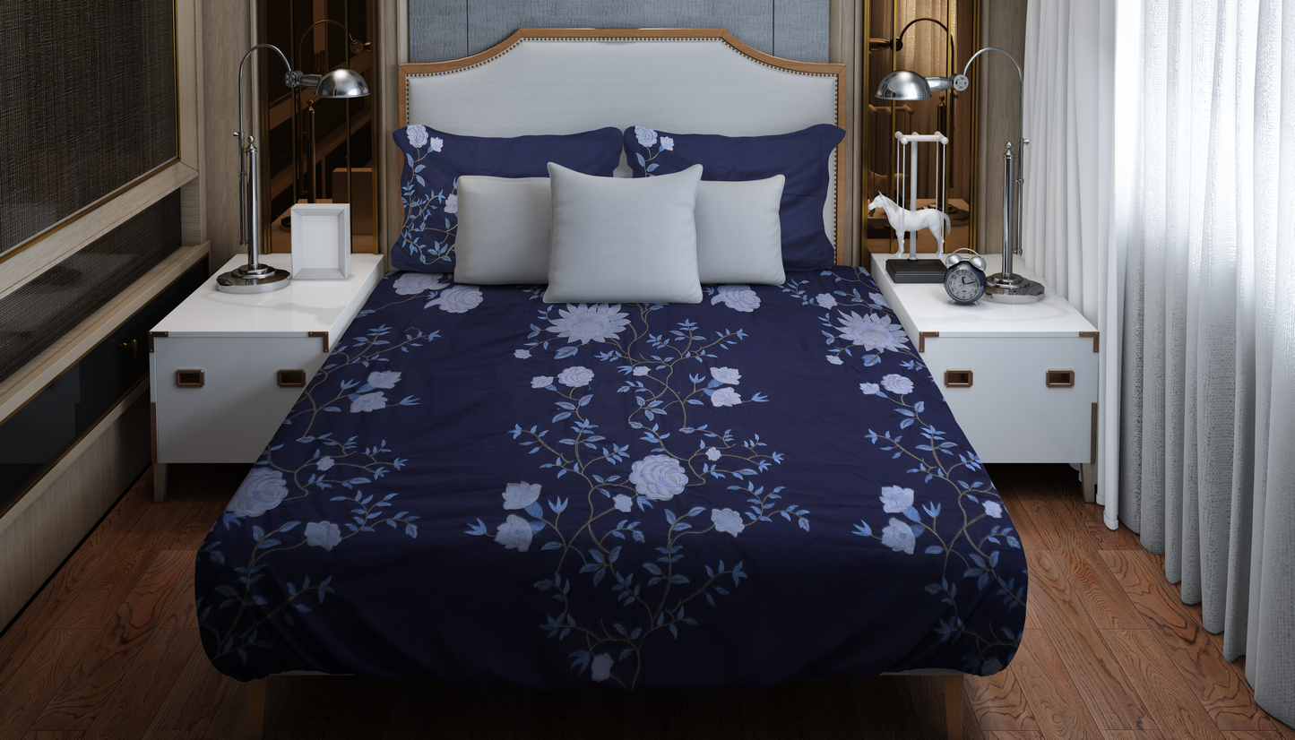 Midnight Bloom Embroidered Bedding Set